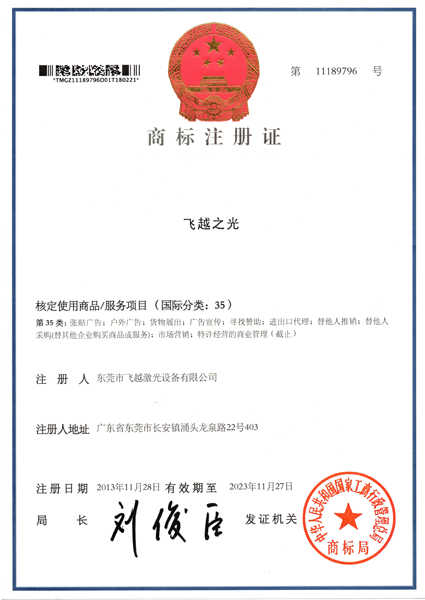 飞越之光商标注册证书（四）